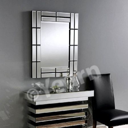 Handcrafted Geometric Panel Frame Wall Mirror